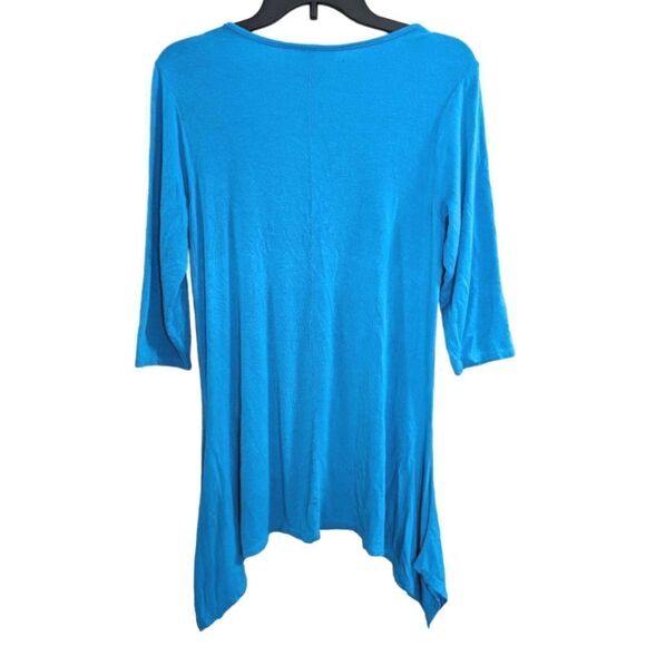 Antthony Originals bright sky blue sharkbite 3/4 sleeve v-neck tunic top M - Picture 2 of 3